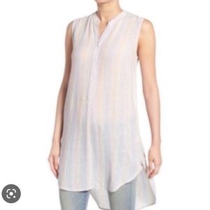 Rails Anthropologie Jules Rainbow Stripe Linen Sleeveless Shirt Dress Tunic Top